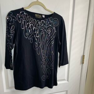 Bob Mackie Black and Silver Sequin Blouse L/S